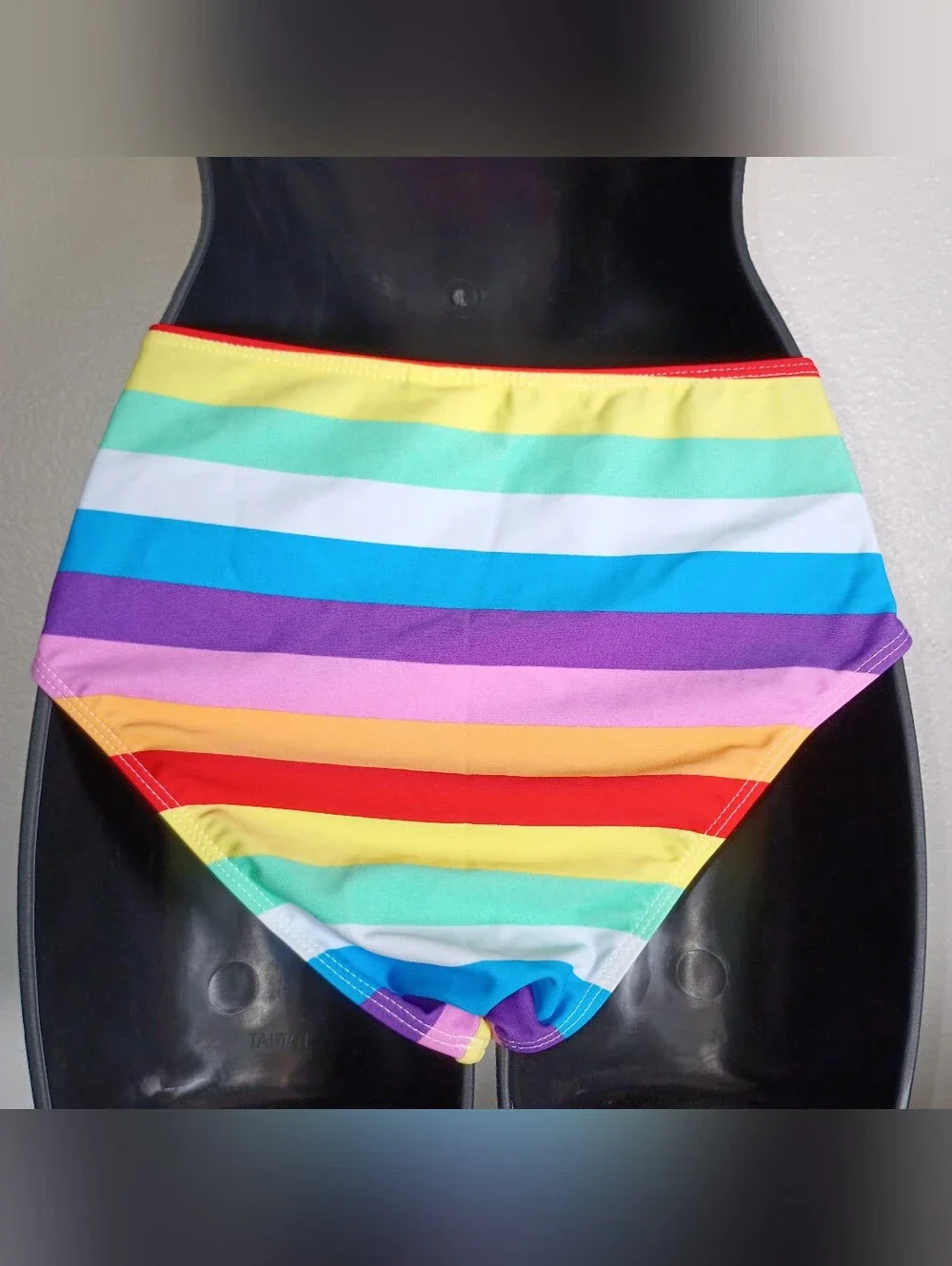 Bright Rainbow Striped Tie-Front High Waist Full  Bikini Bottom Set- Size Small